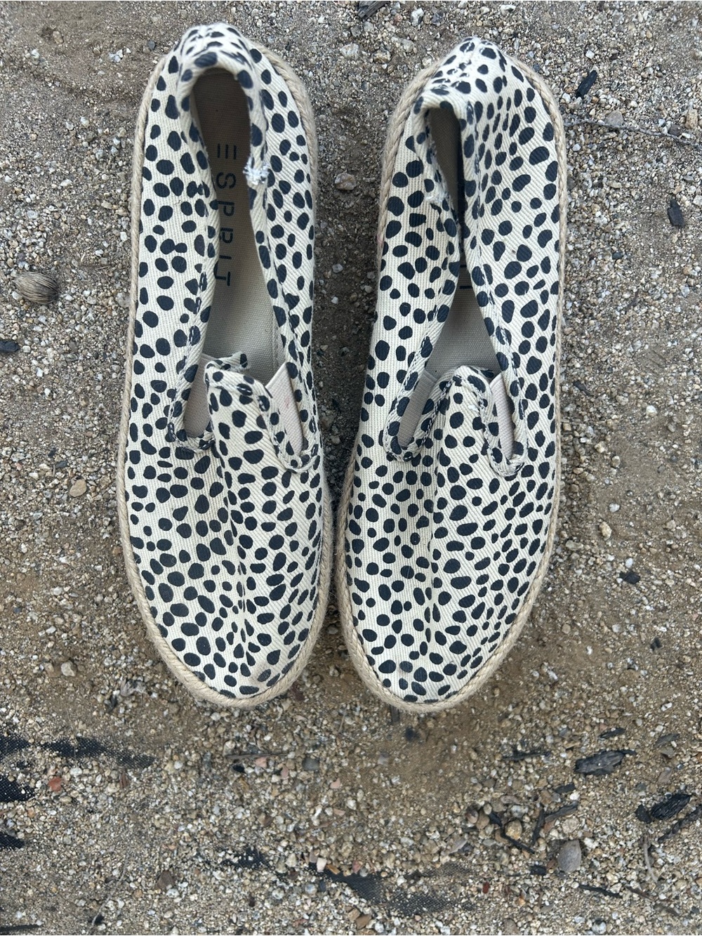 Esprit Cream and Black Spotted Espadrille Slip-Ons